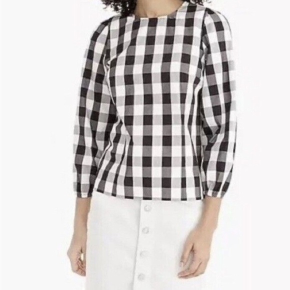 J Crew gingham cotton 3/4 sleeve blouse 8 - Picture 1 of 8